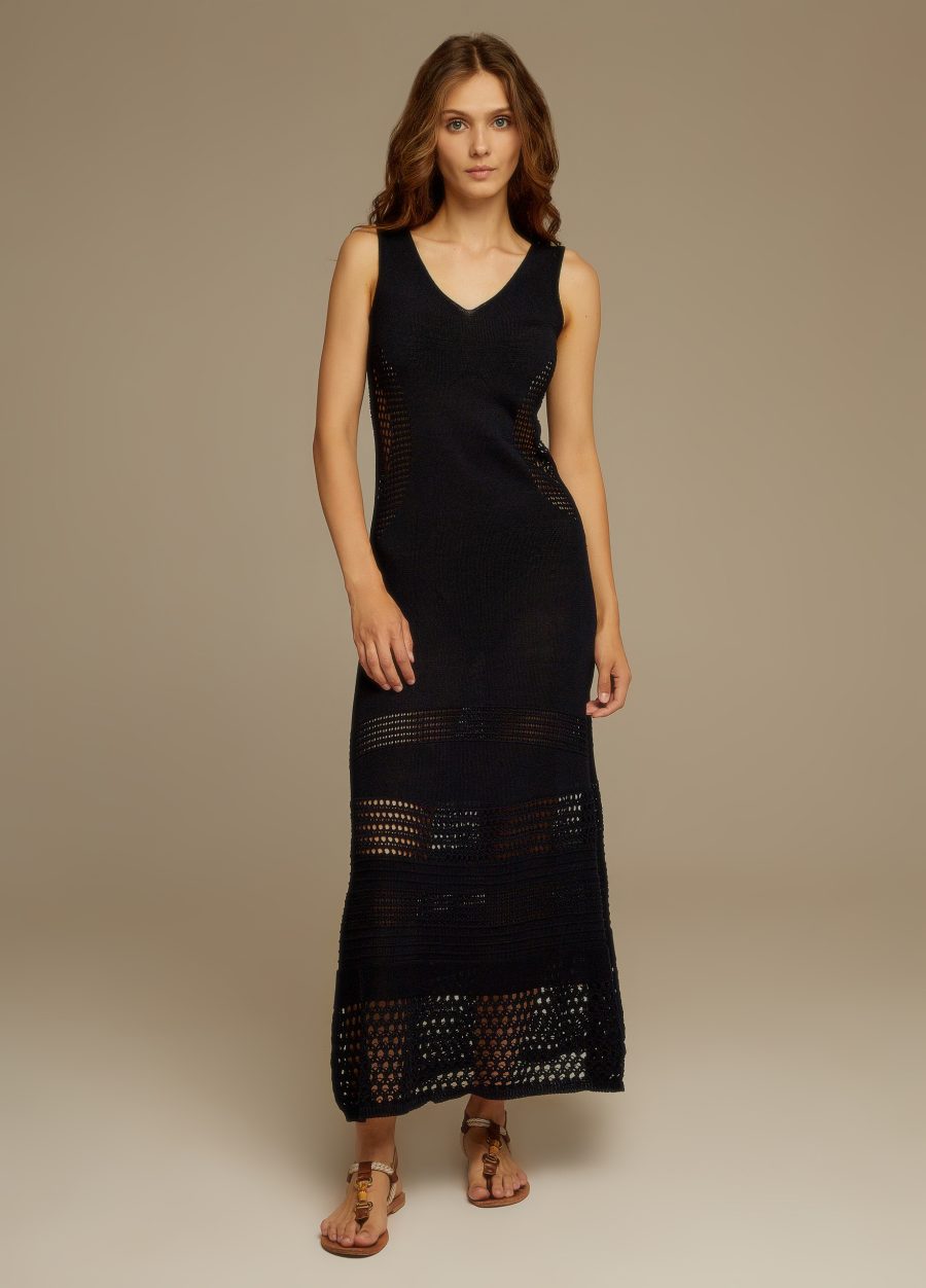 DRESS BLUE long summer openwork dress made of 100% cotton with V-neck sleeveless 4074-Ready to Wear_Dresses_1