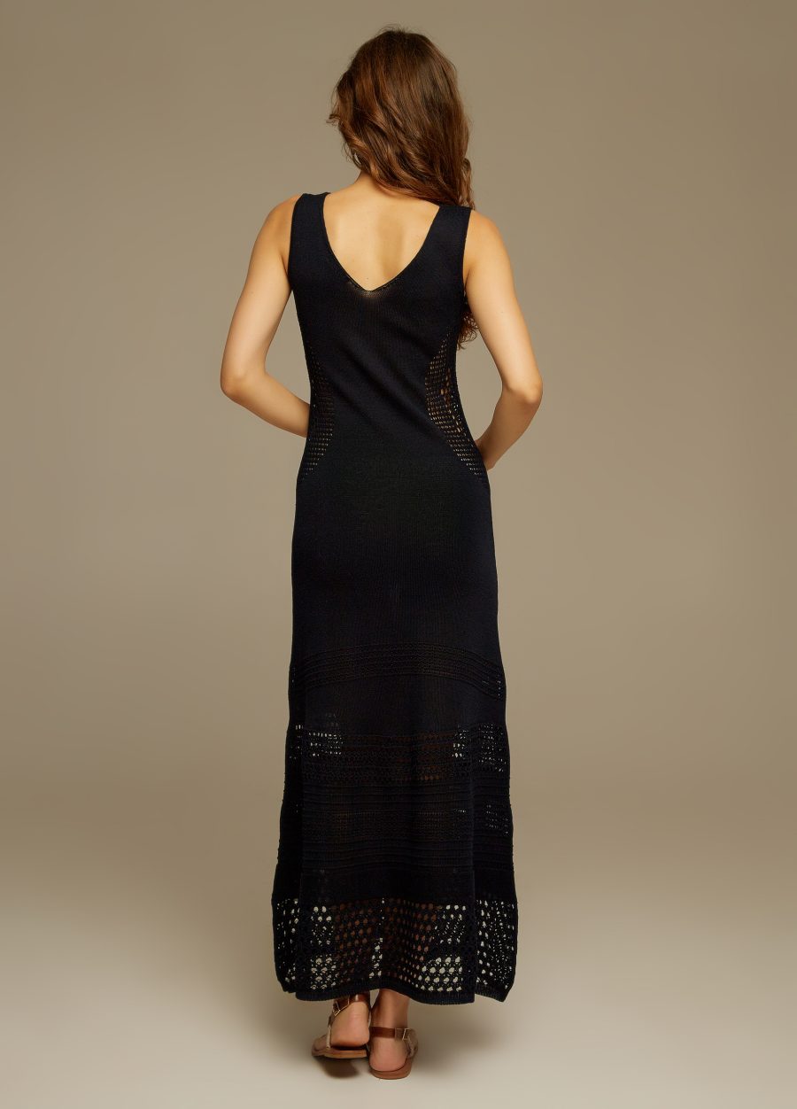 DRESS BLUE long summer openwork dress made of 100% cotton with V-neck sleeveless 4074-Ready to Wear_Dresses_3