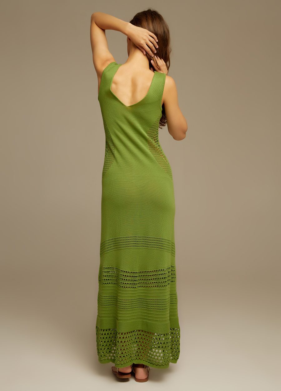 DRESS GREEN long summer openwork100% cotton with V-neck sleeveless 4074-Collections_Dresses_4