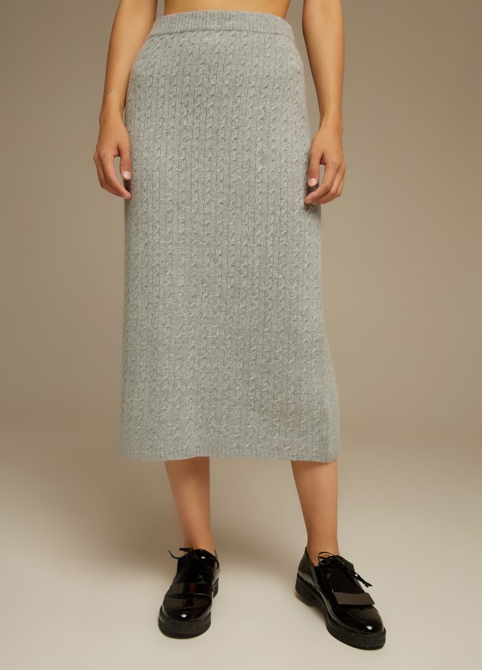 SKIRT LIGHT GREY midi with braids made of wool 4078
