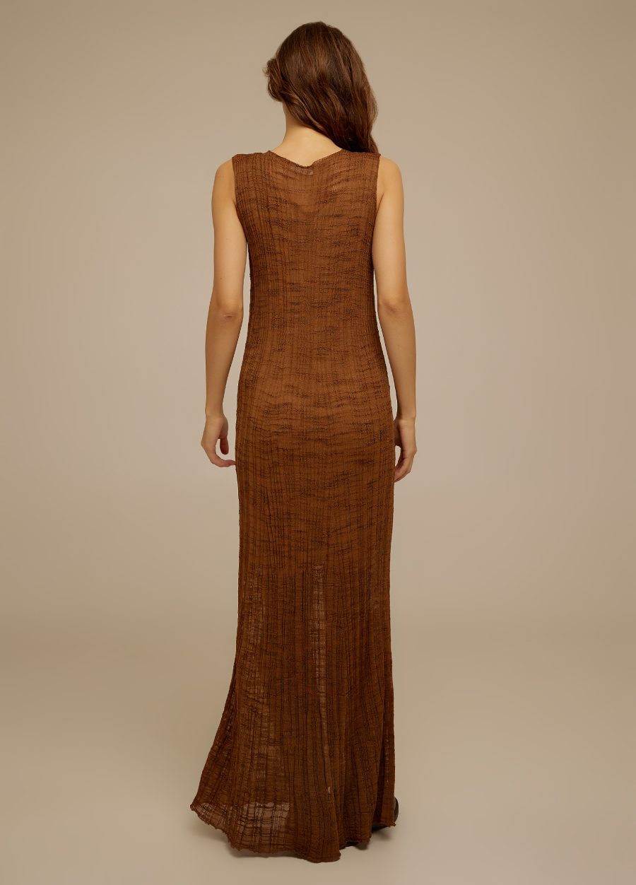 DRESS BROWN Long summer knitted sleeveless with V-neck 4071-Collections_Dresses_3