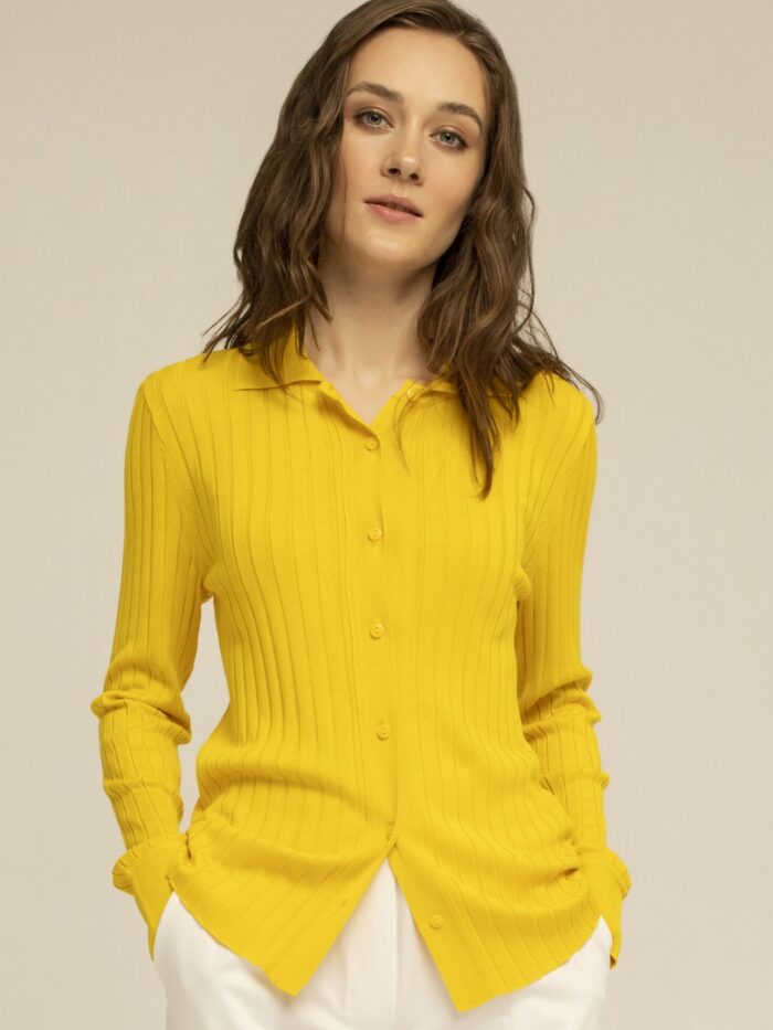 JUMPER YELLOW viscose polo with ribbing 1029