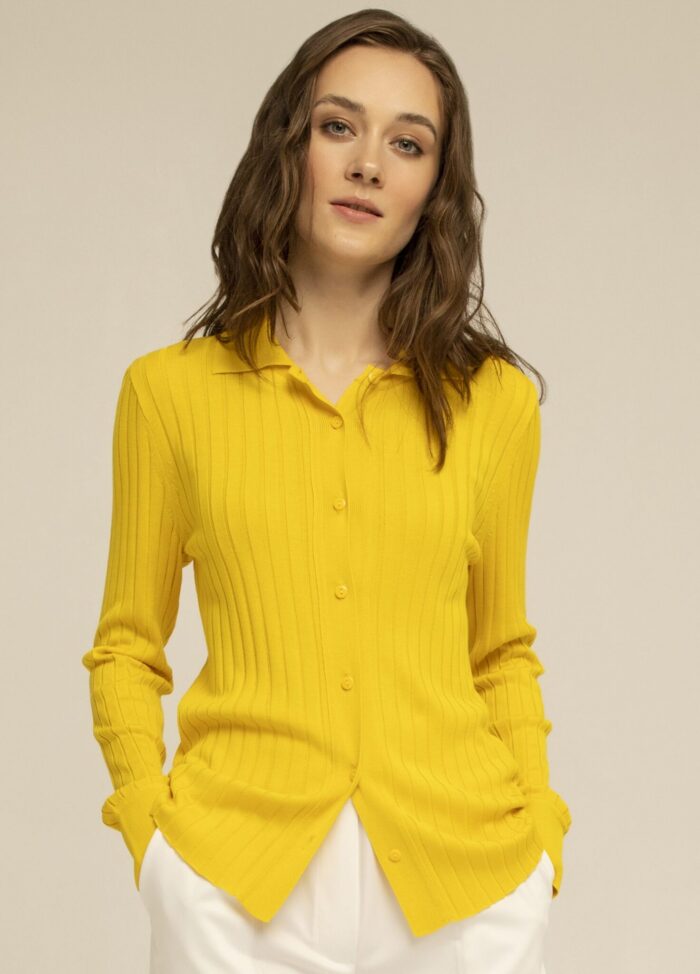 JUMPER YELLOW viscose polo with ribbing 1029