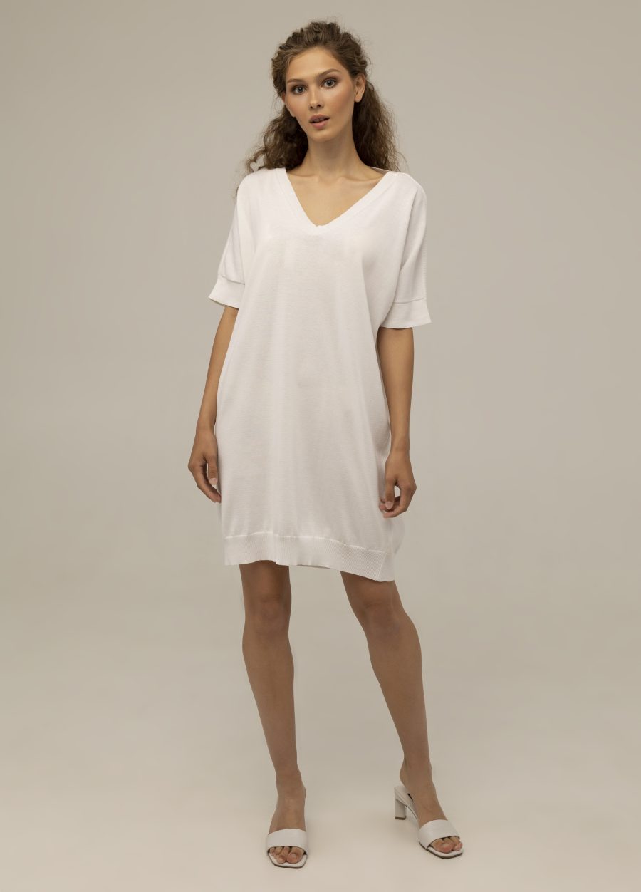 DRESS WHITE summer made of cotton with an open back, loose fit mini 2042-Collections_Dresses_1