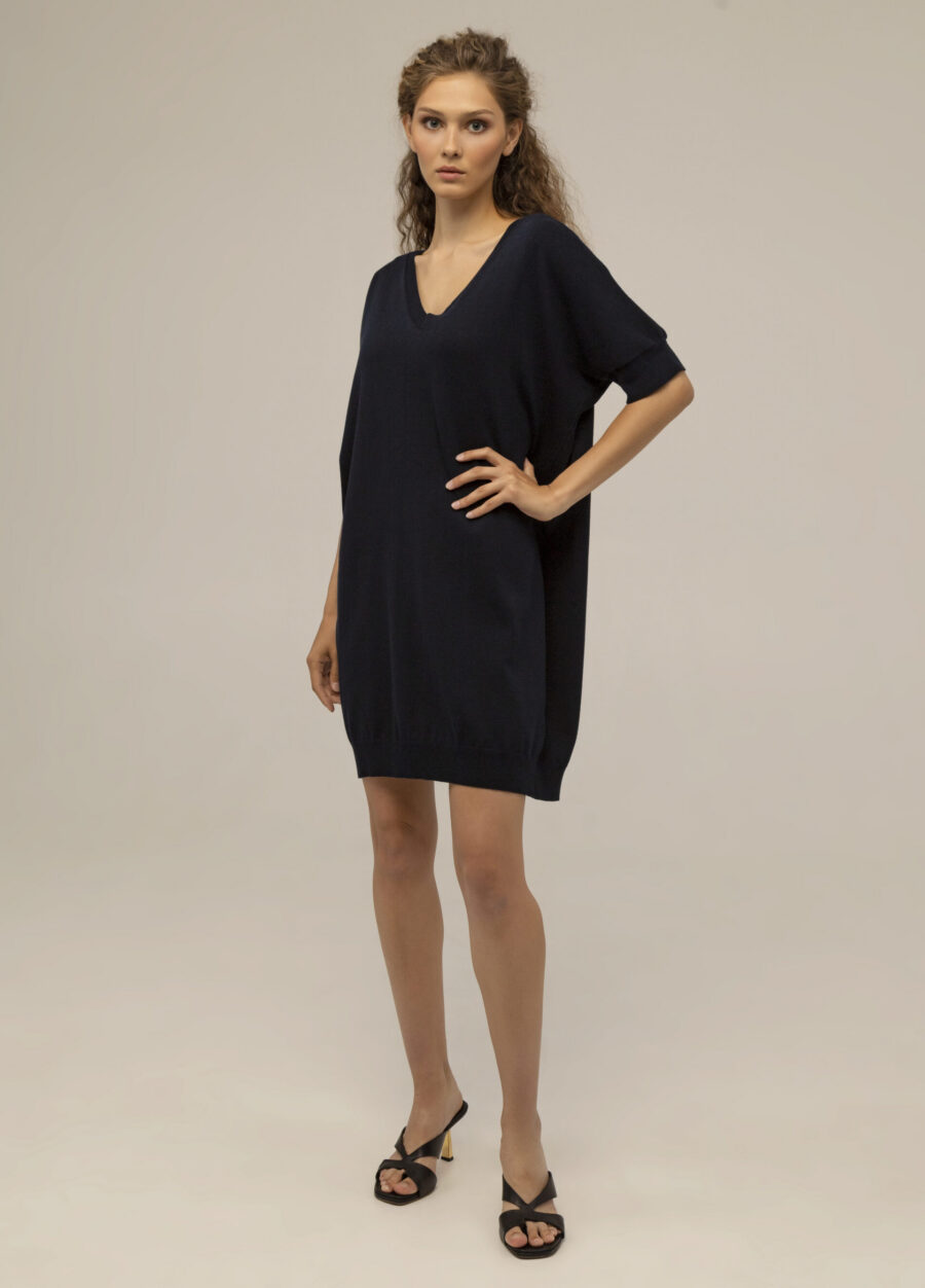 DRESS BLUE summer made of cotton with an open back, loose fit mini 2042-Collections_Dresses_3