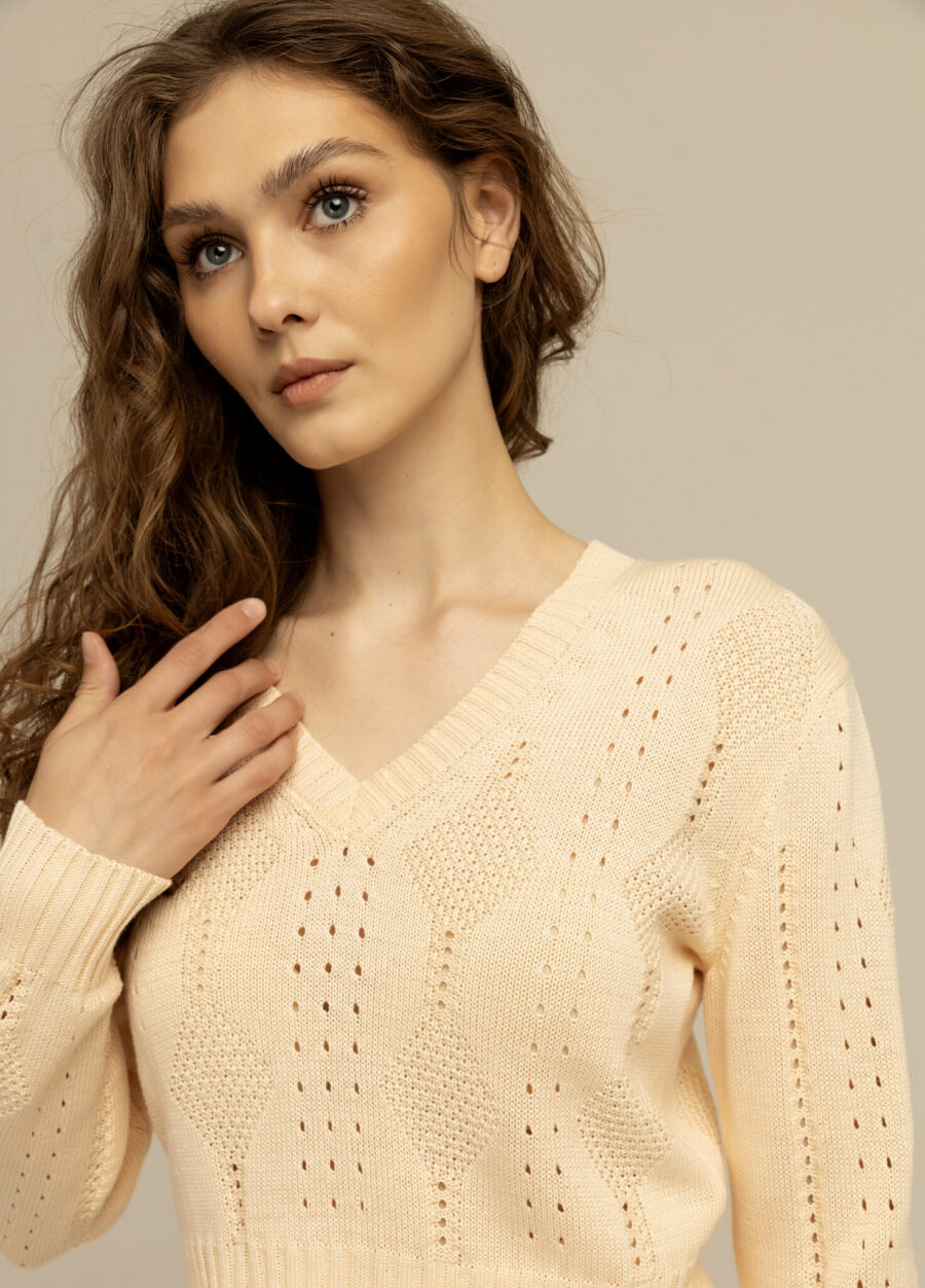 JUMPER VANILLA short with V-neck 3004-Collections_Ready to Wear_2