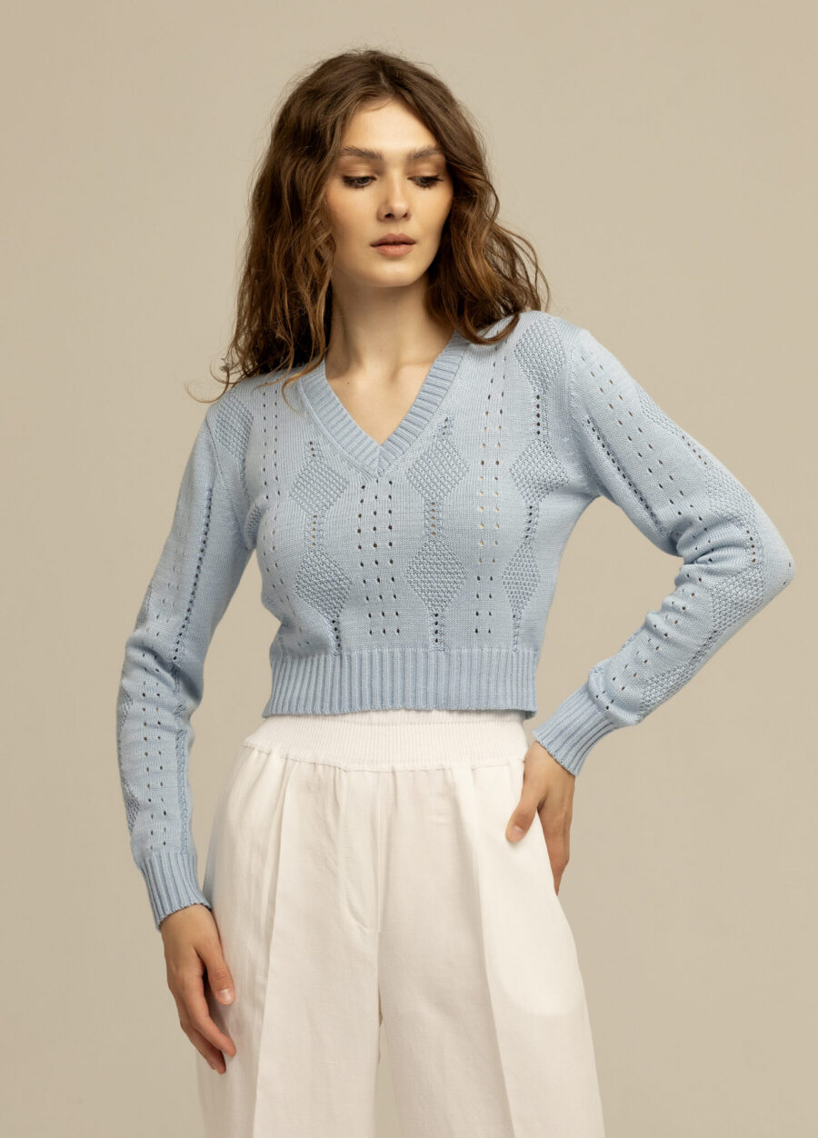 JUMPER BLUE short with V-neck 3004-Collections_Ready to Wear_3