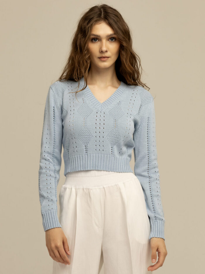 JUMPER BLUE short with V-neck 3004