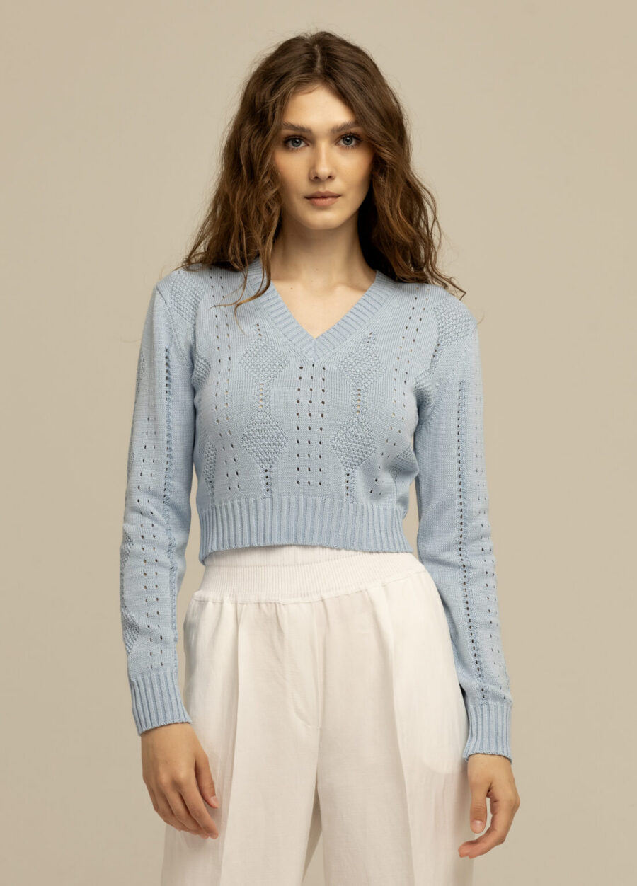JUMPER BLUE short with V-neck 3004-Collections_Ready to Wear_1