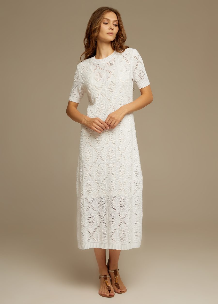DRESS WHITE openwork knitted cotton summer midi 3068-new-Collections_Dresses_1