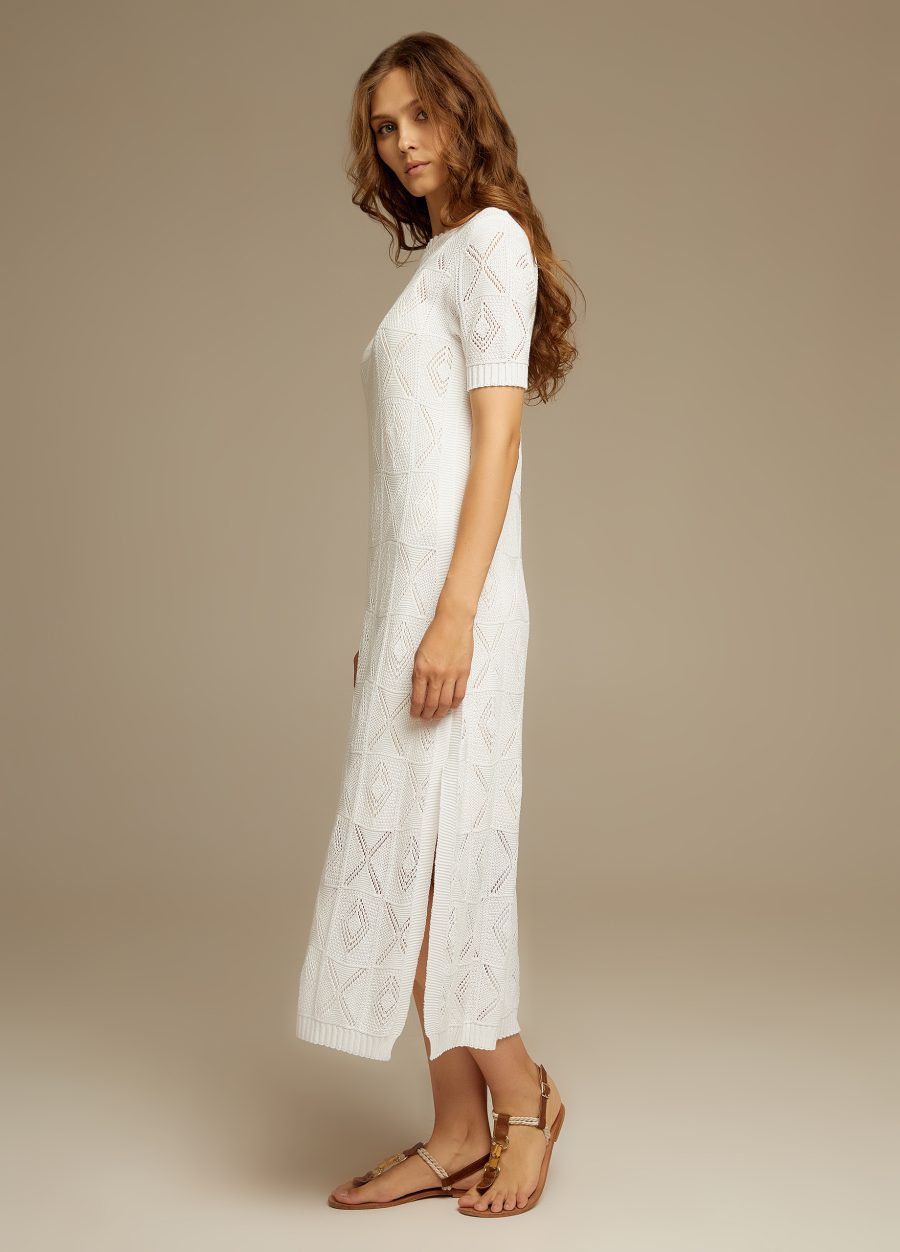 DRESS WHITE openwork knitted cotton summer midi 3068-new-Collections_Dresses_3