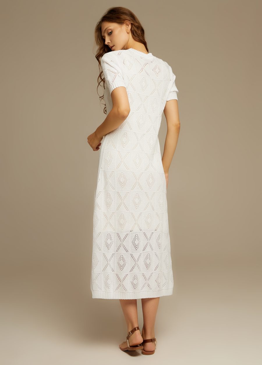DRESS WHITE openwork knitted cotton summer midi 3068-new-Collections_Dresses_4