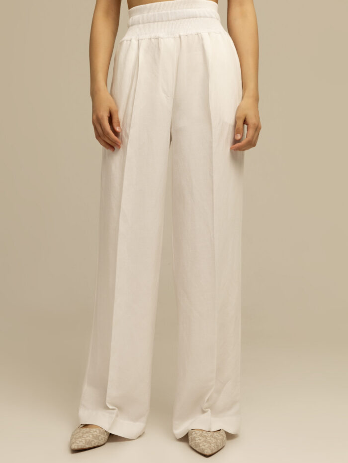 PANTS WHITE linen high rise, straight with arrows 4061