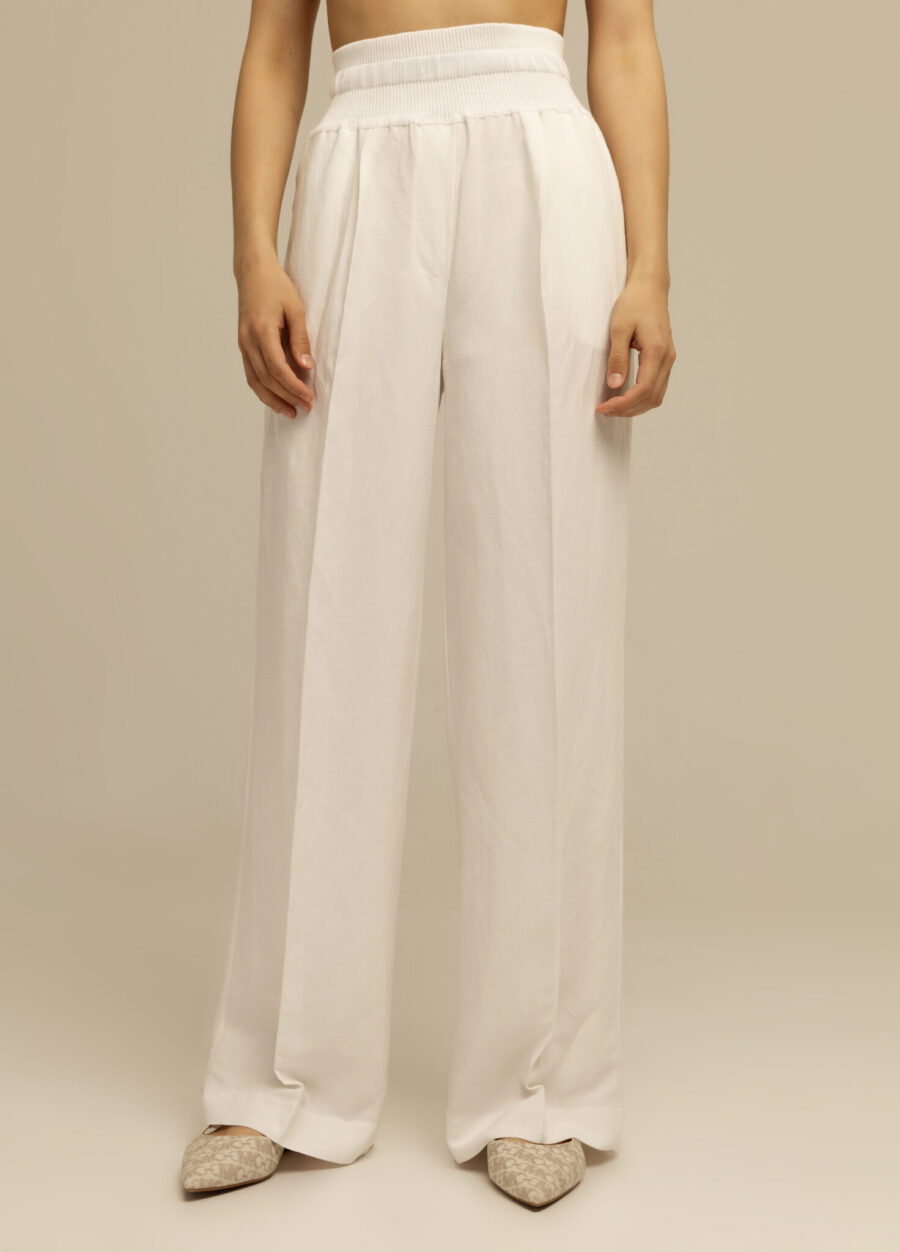 PANTS WHITE linen high rise, straight with arrows 4061-Collections_Ready to Wear_1