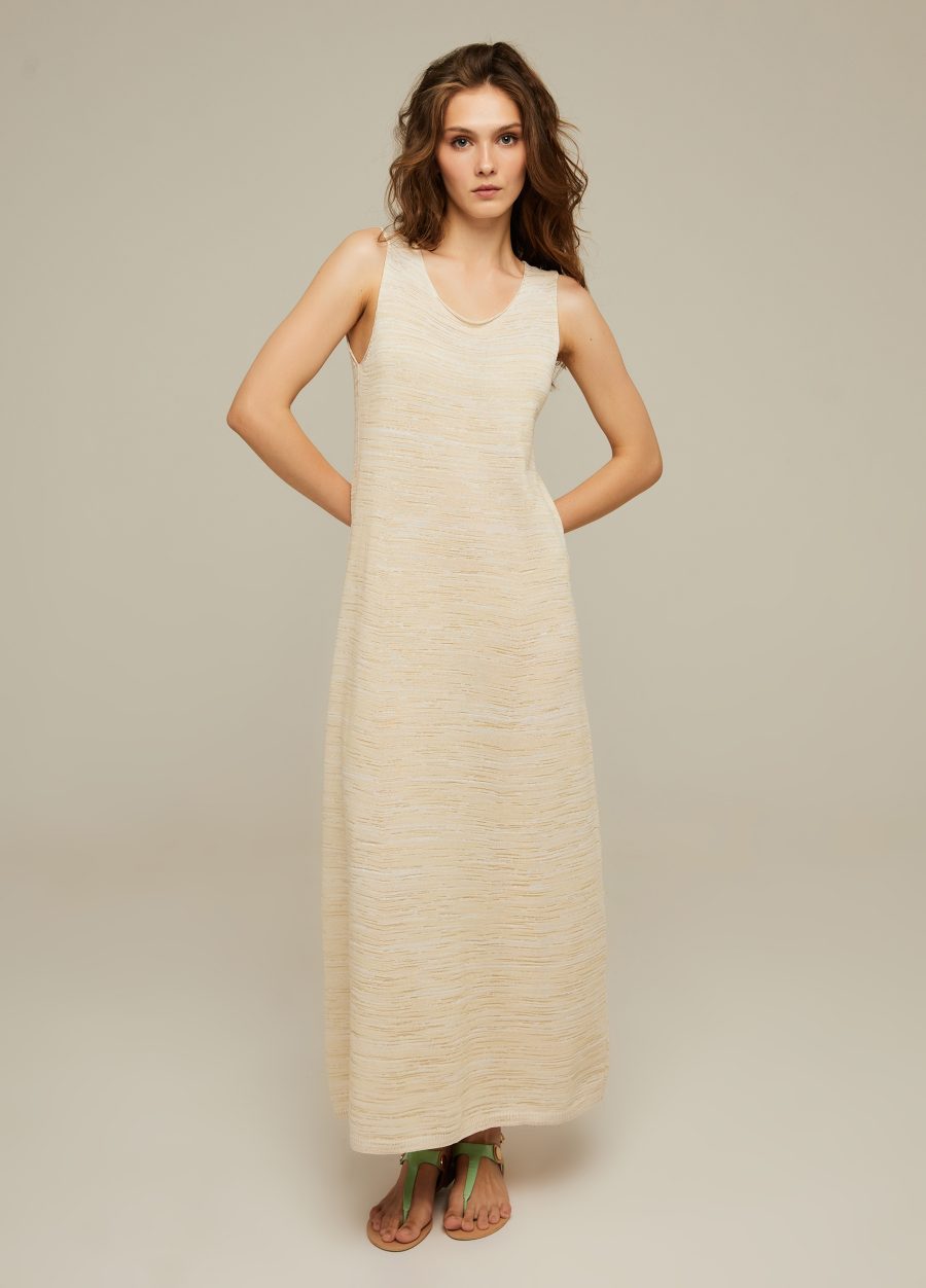 DRESS BEIGE knitted of cotton and viscose A silhouette sleeveless summer long 4066-Collections_Dresses_3