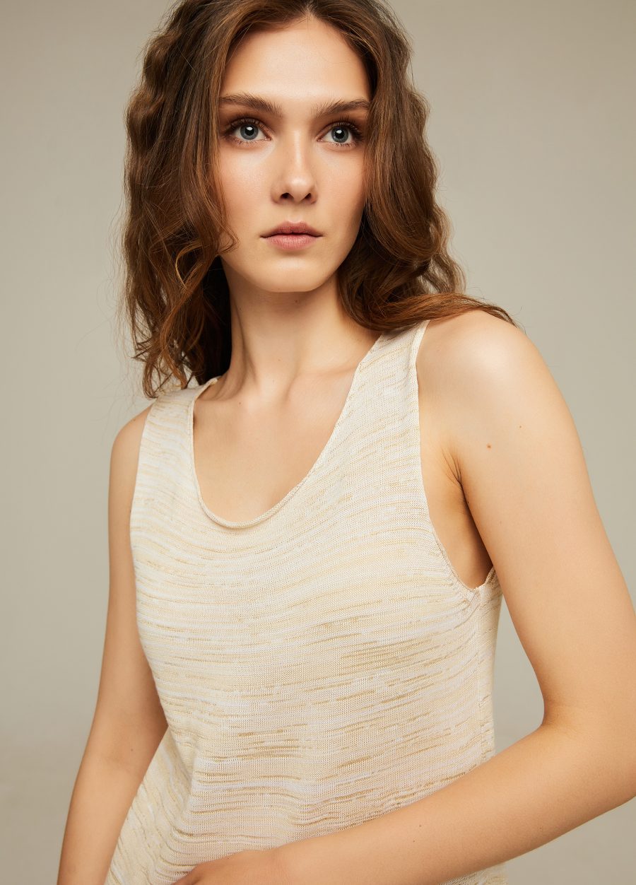 DRESS BEIGE knitted of cotton and viscose A silhouette sleeveless summer long 4066-Collections_Dresses_2