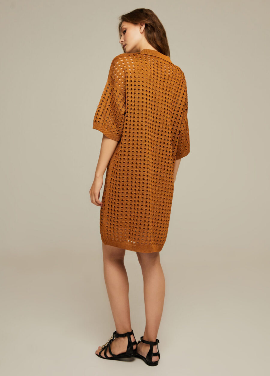 DRESS CARAMEL stylish knitted openwork short mesh with polo collar for summer 4069-Collections_Dresses_6