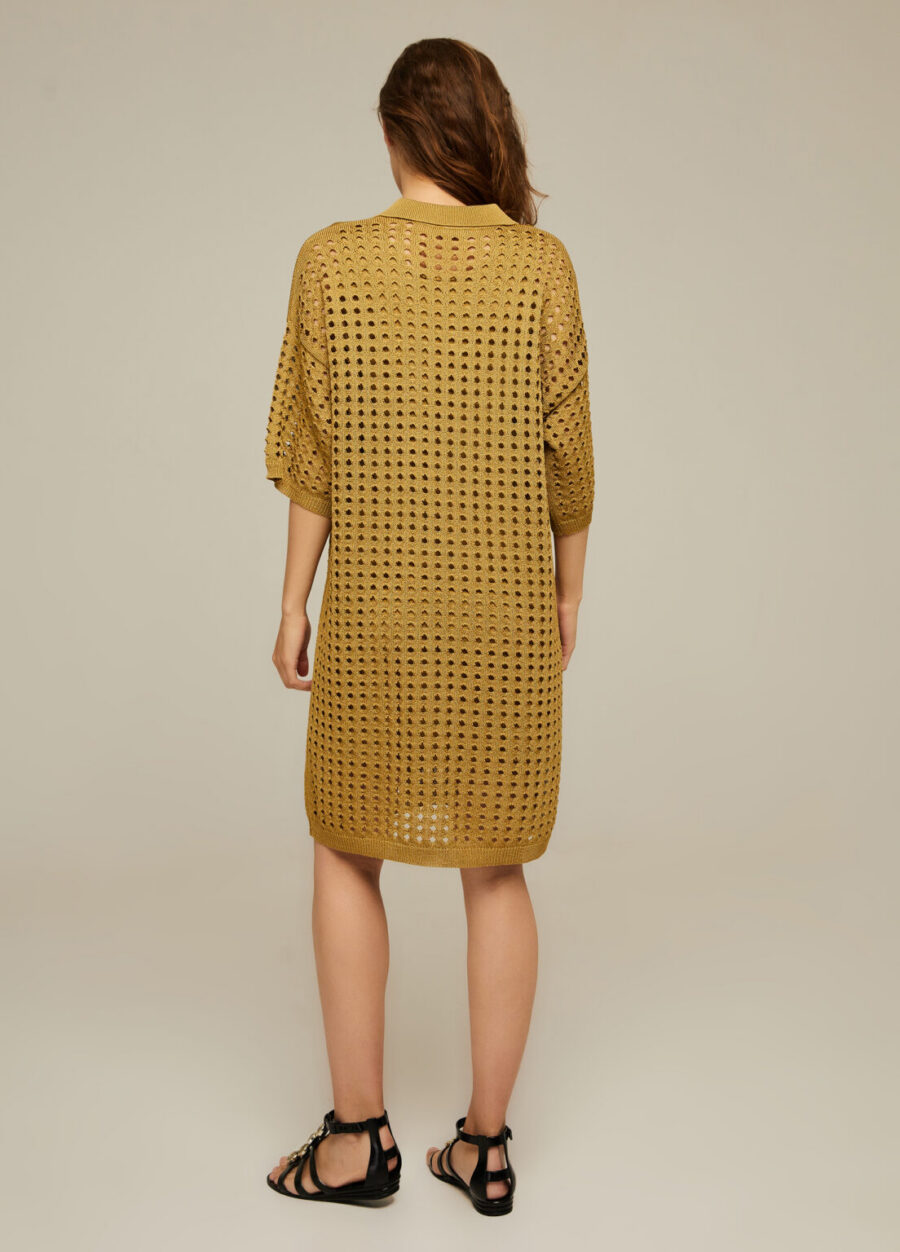 DRESS GOLD stylish knitted openwork short mesh with polo collar for summer 4069-Collections_Dresses_4