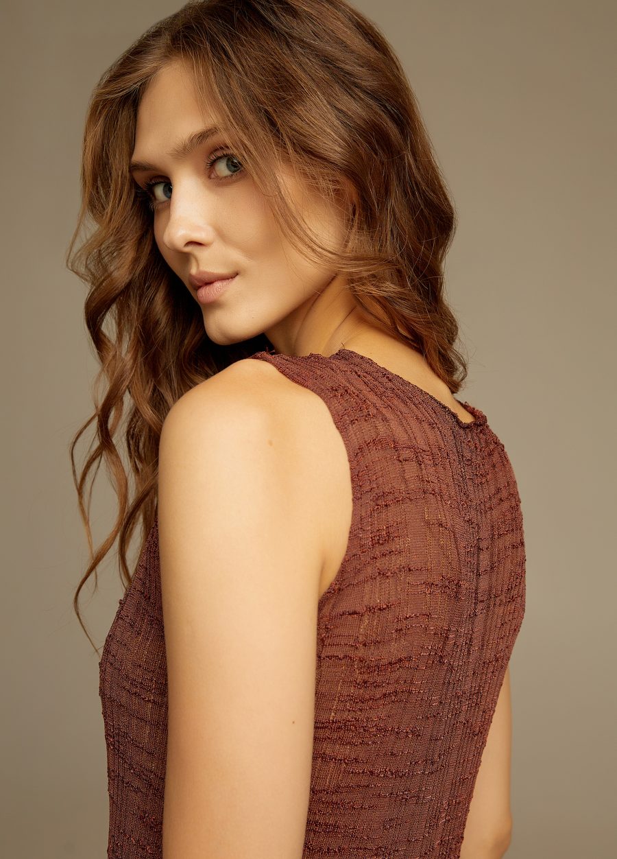 DRESS WINE Long summer knitted sleeveless with V-neck 4071-Collections_Dresses_2