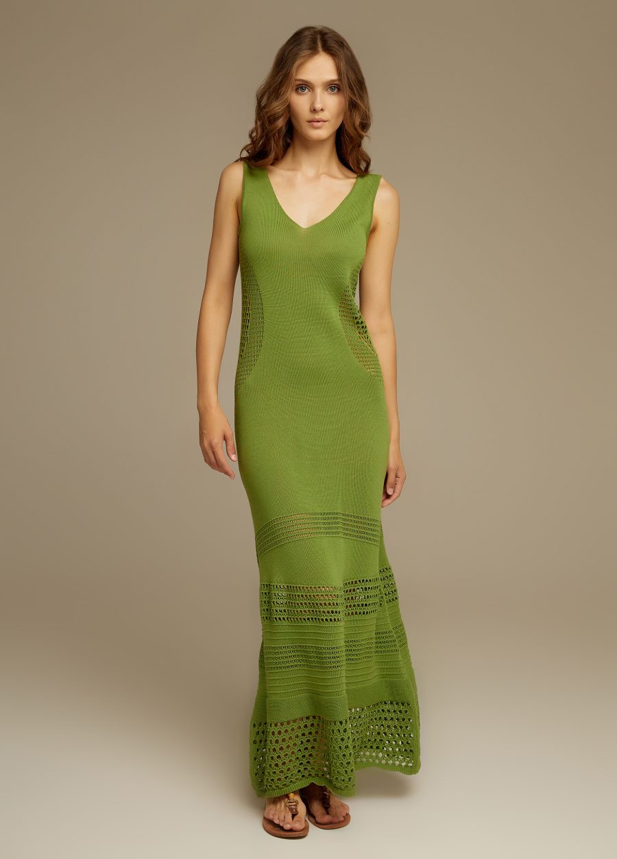 DRESS GREEN long summer openwork100% cotton with V-neck sleeveless 4074-Collections_Dresses_1