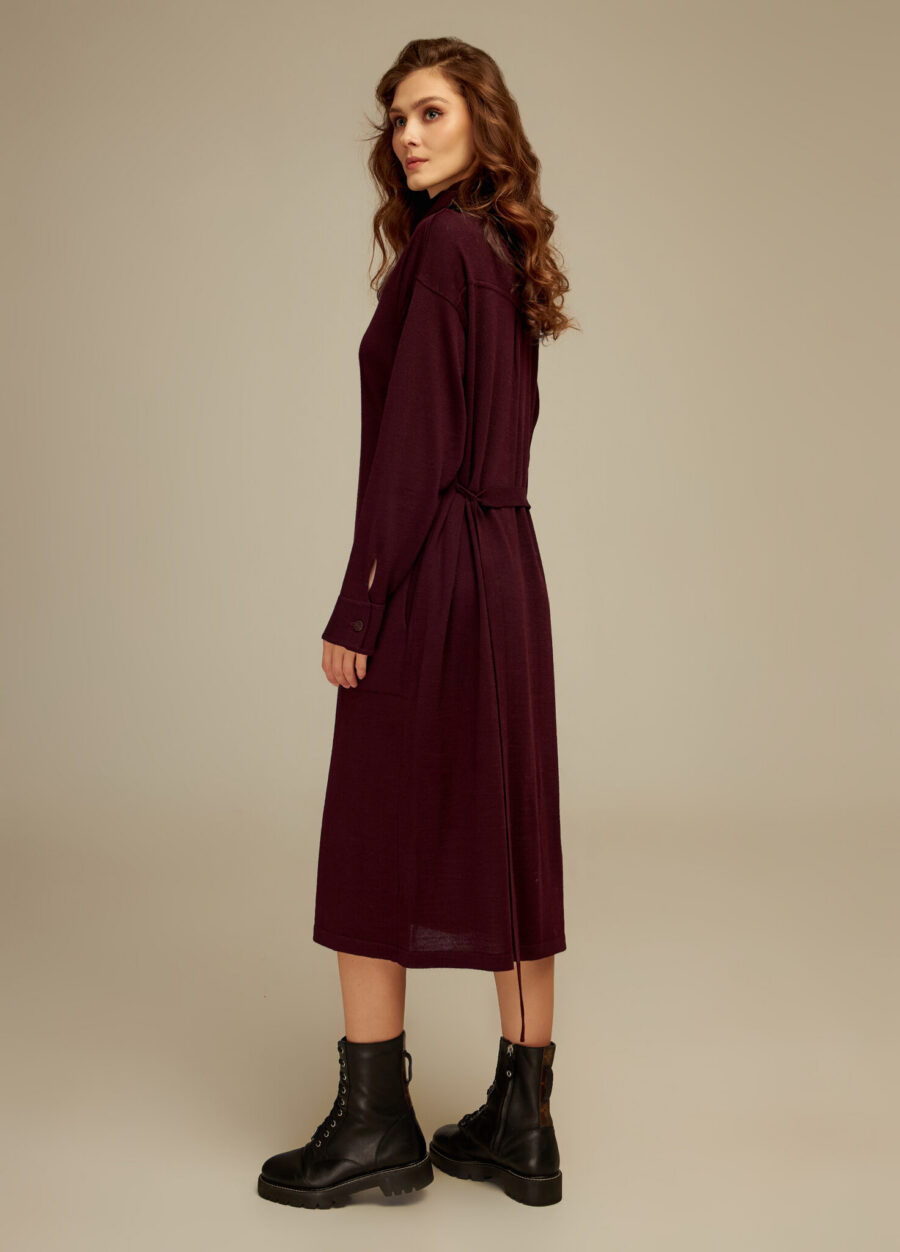 DRESS BORDO with pockets and belt 4109-Collections_Dresses_6