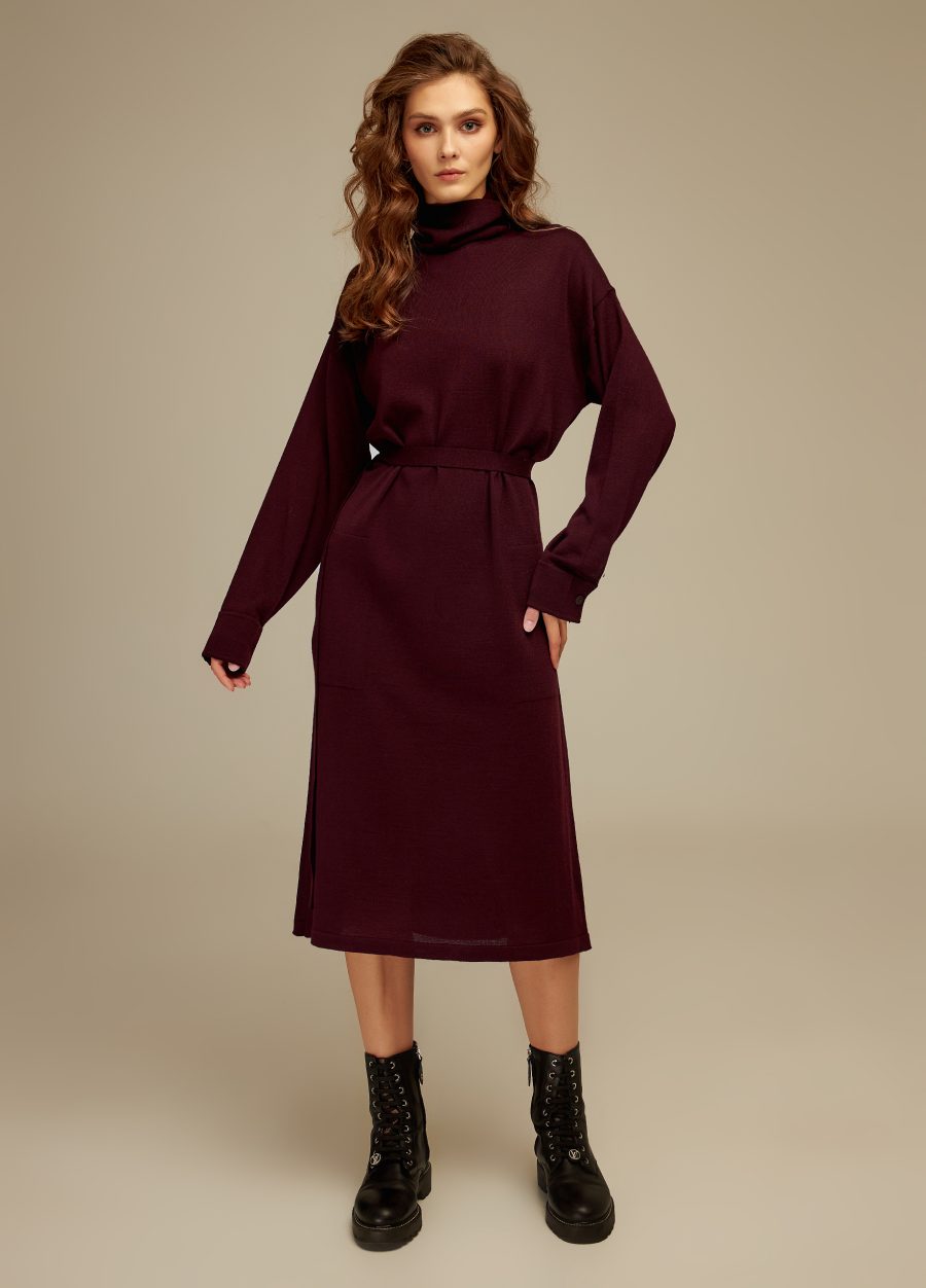 DRESS BORDO with pockets and belt 4109-Collections_Dresses_5