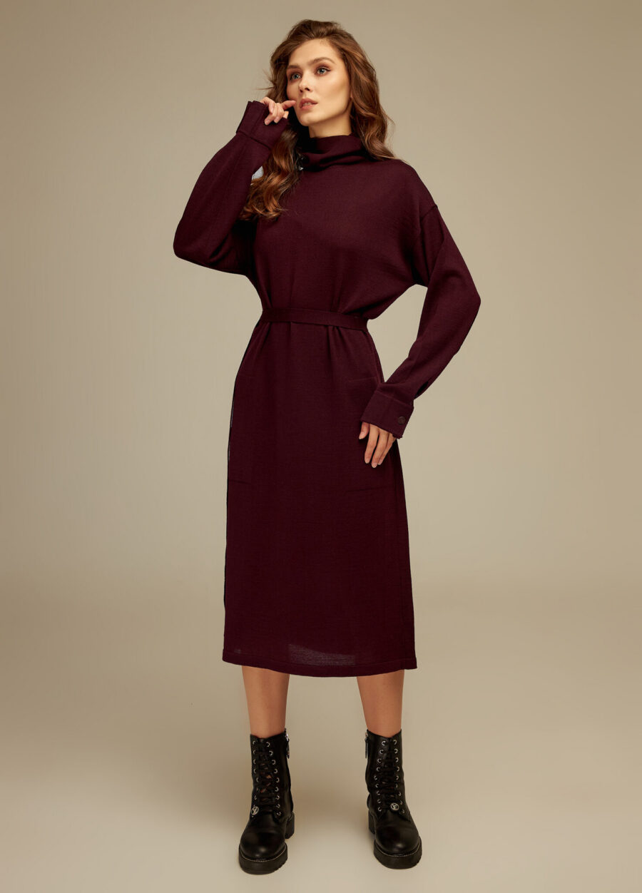 DRESS BORDO with pockets and belt 4109-Collections_Dresses_1