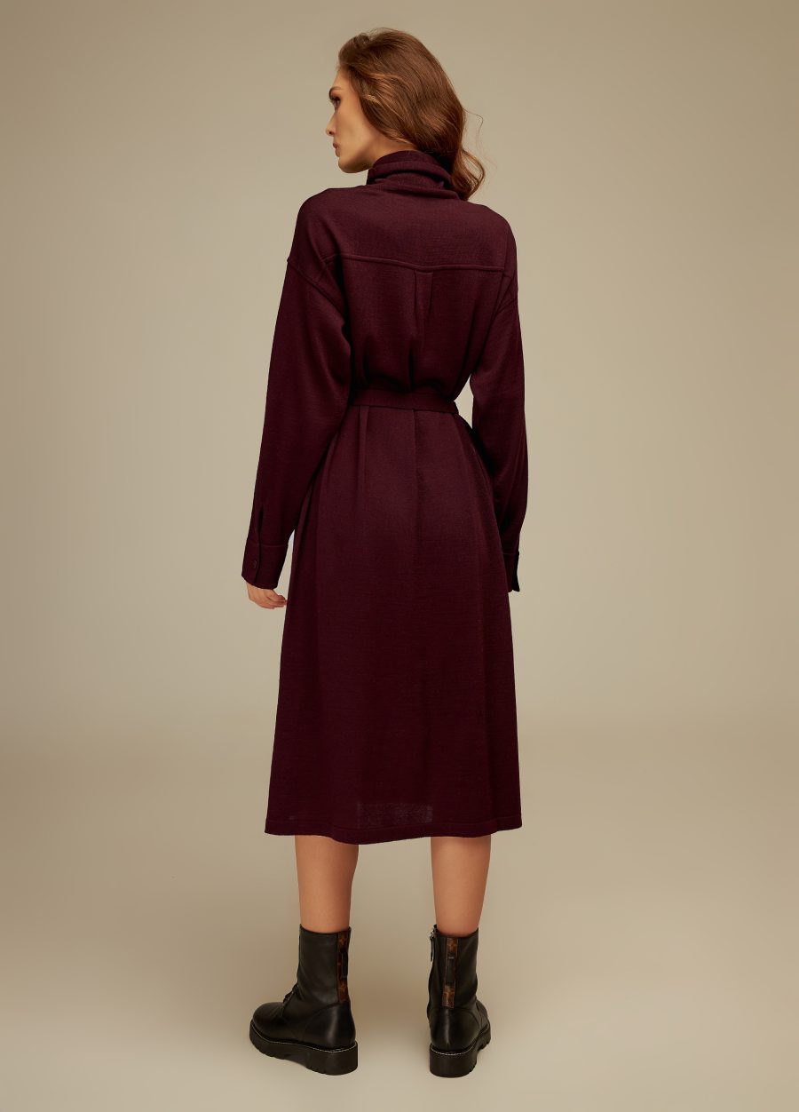 DRESS BORDO with pockets and belt 4109-Collections_Dresses_2