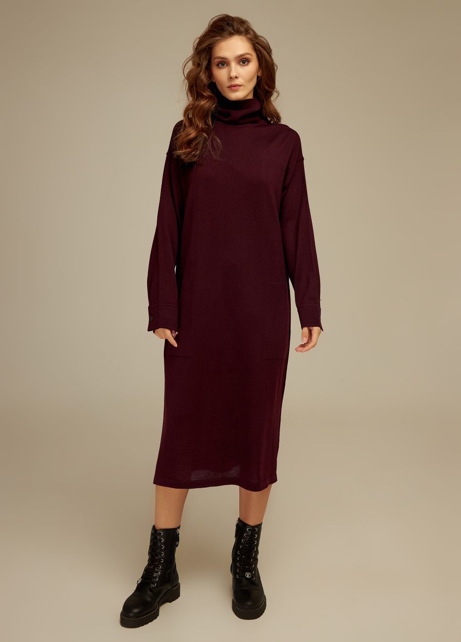 DRESS BORDO with pockets and belt 4109-Collections_Dresses_4