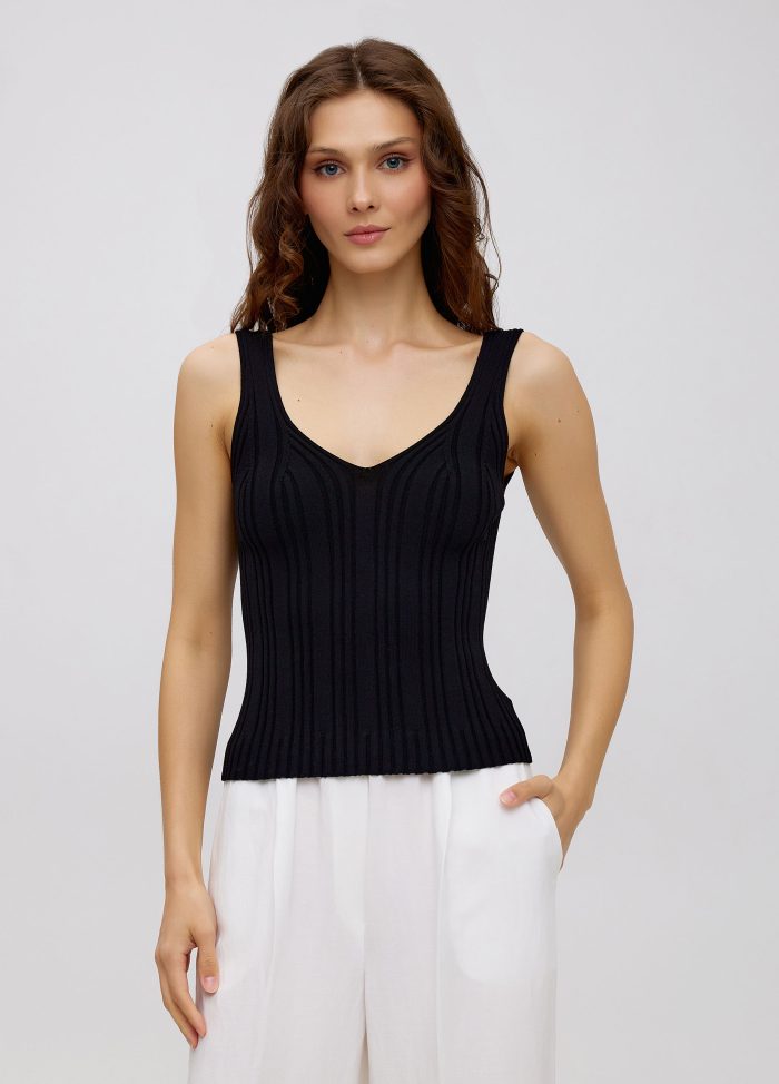 TOP BLACK T-shirt with ribbing 4025