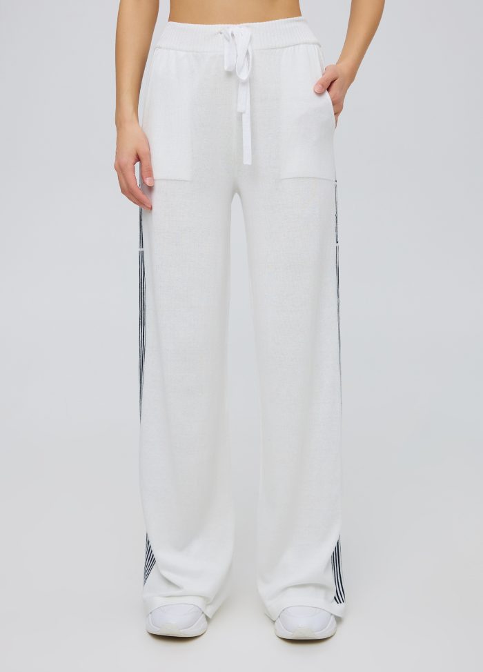 WHITE semi-cotton pants with pockets and stripes 5008