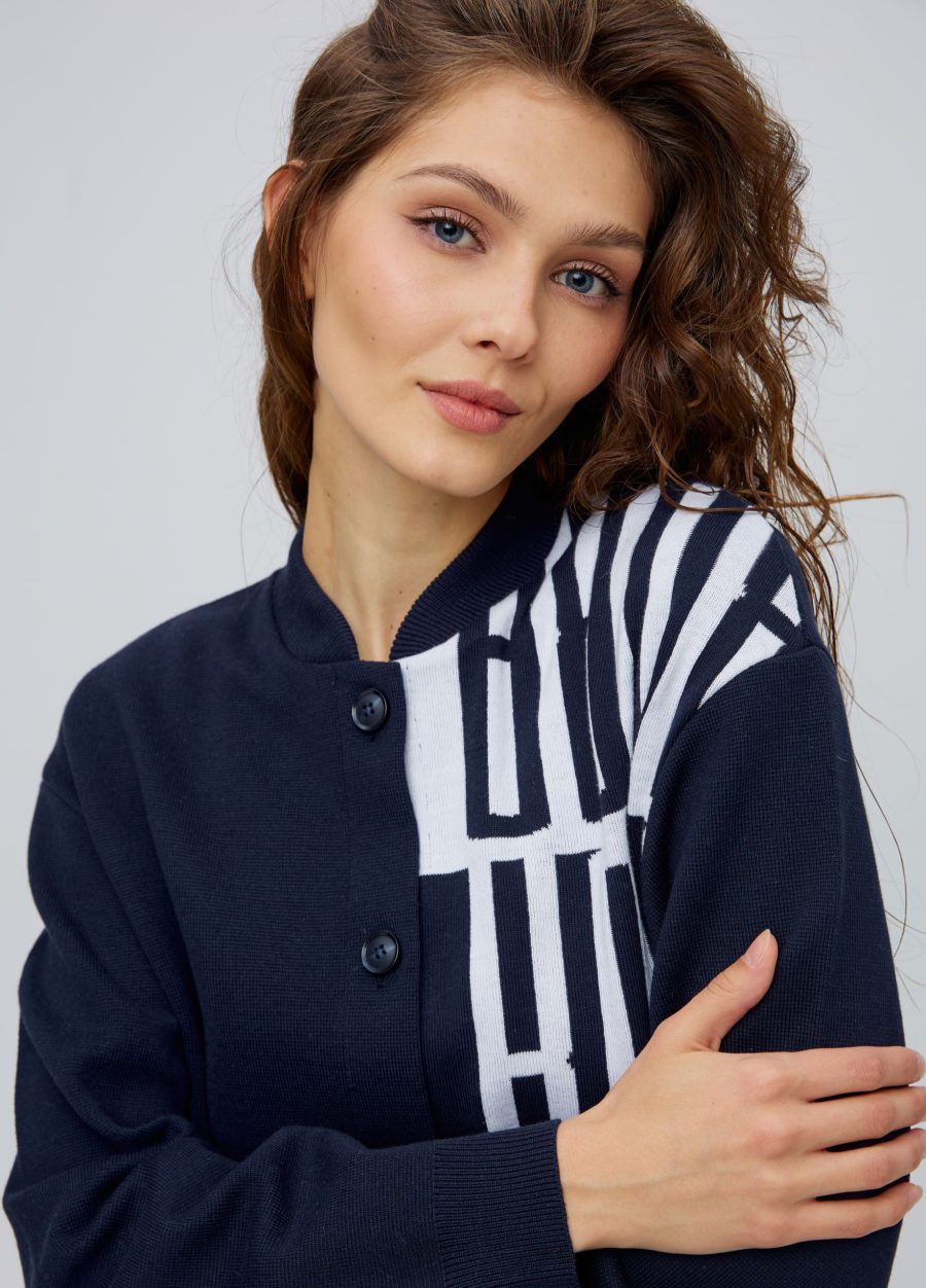 Navy blue bomber jacket with buttons 5009-Collections_Jackets & Cardigans_5