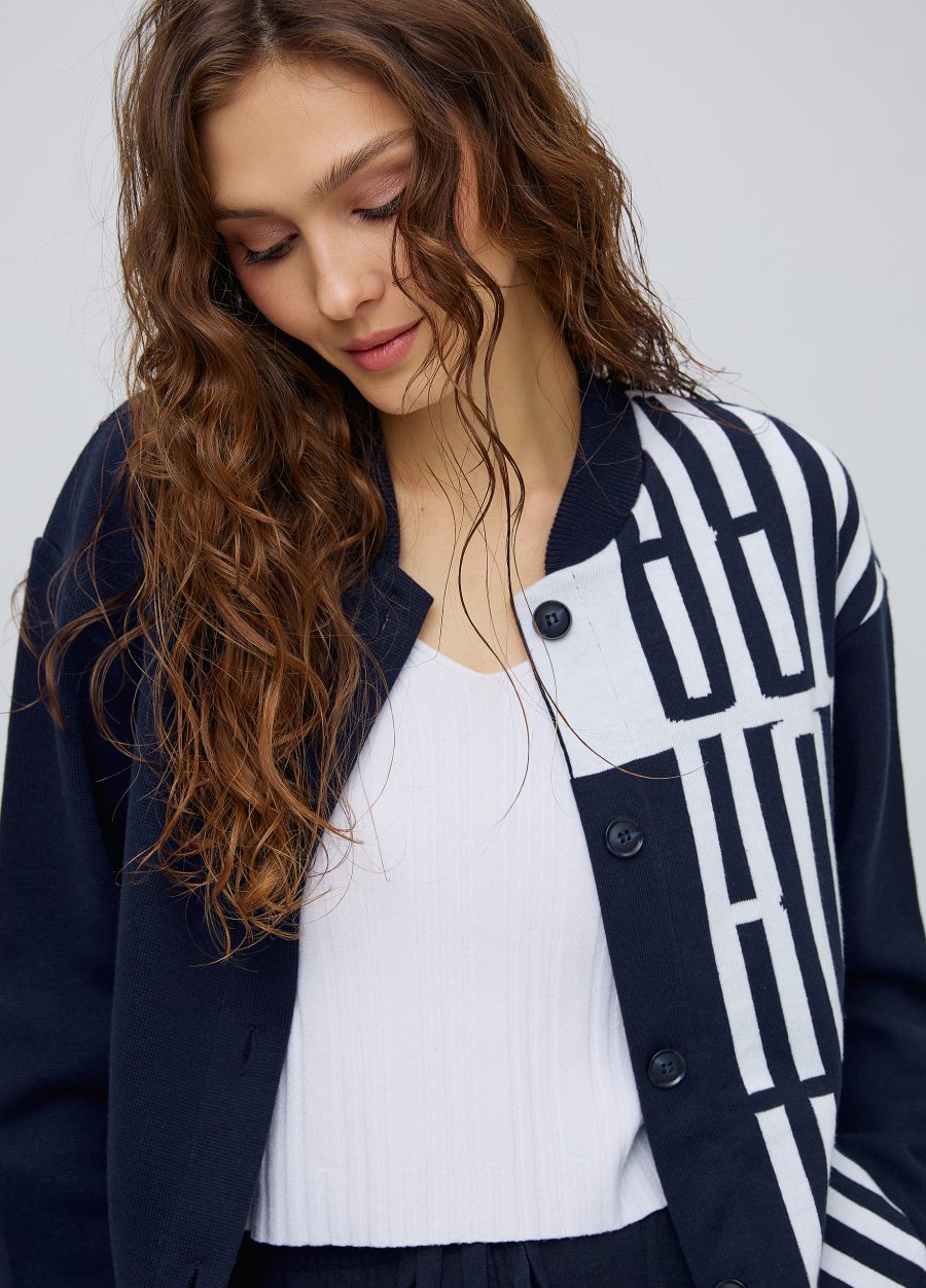 Navy blue bomber jacket with buttons 5009-Collections_Jackets & Cardigans_2