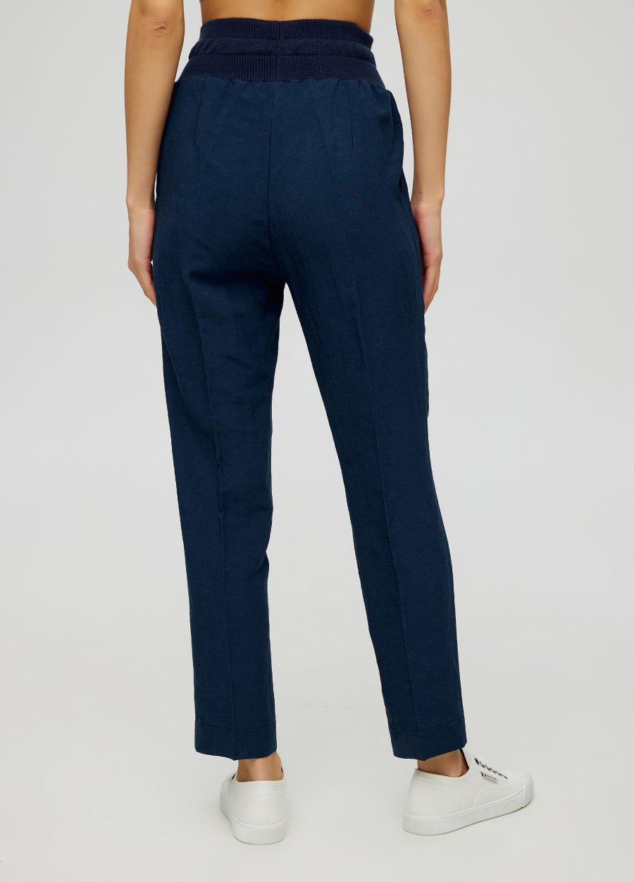 Blue viscose and linen pants with elastic waistband 5014-Collections_Ready to Wear_3