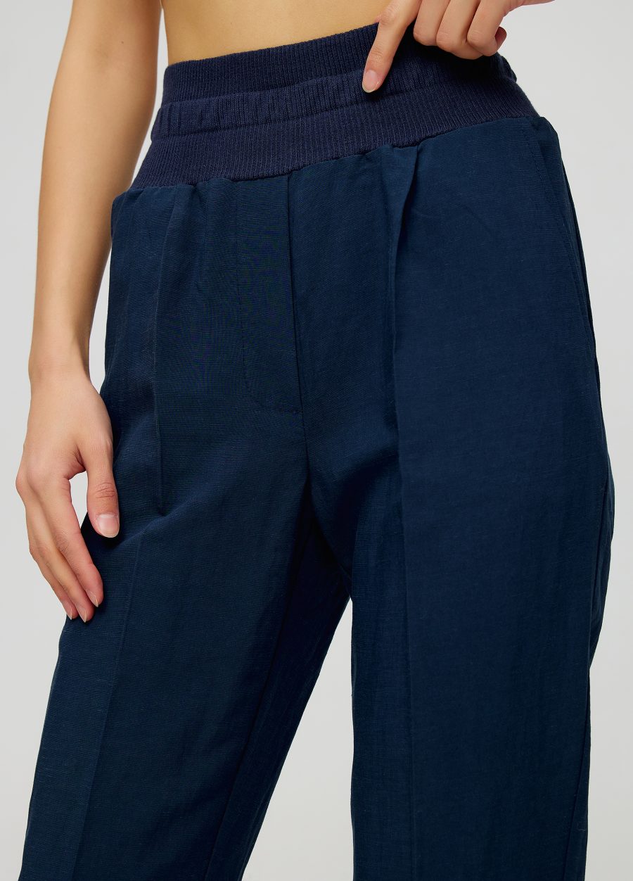 Blue viscose and linen pants with elastic waistband 5014-Collections_Ready to Wear_2