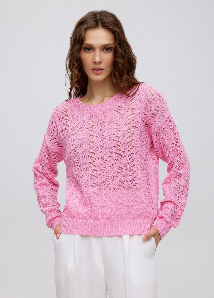 Summer pink openwork jumper made of linen and cotton 5040-Collections_Ready to Wear_3
