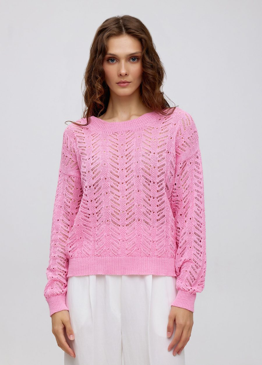Summer pink openwork jumper made of linen and cotton 5040-Collections_Ready to Wear_1