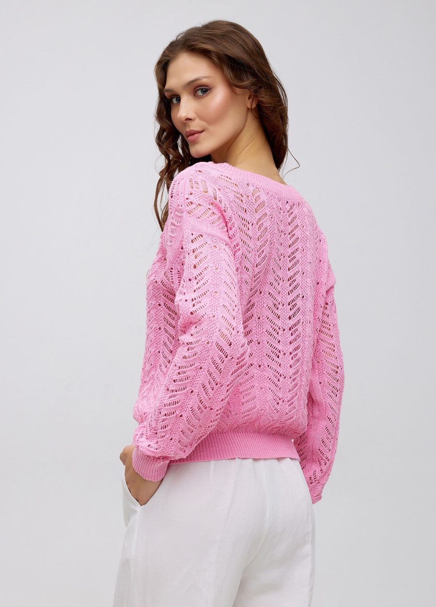 Summer pink openwork jumper made of linen and cotton 5040-Collections_Ready to Wear_4