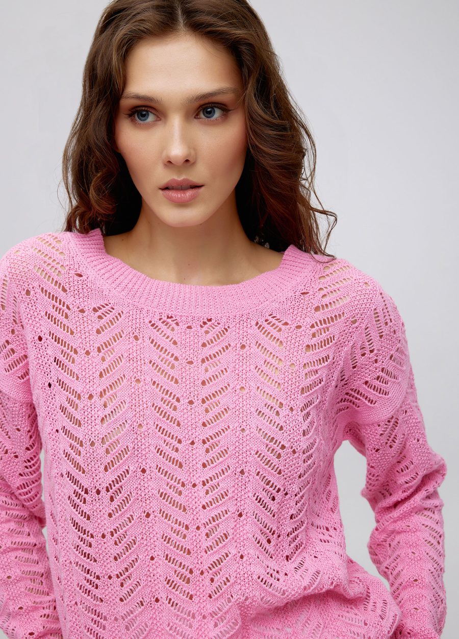 Summer pink openwork jumper made of linen and cotton 5040-Collections_Ready to Wear_2