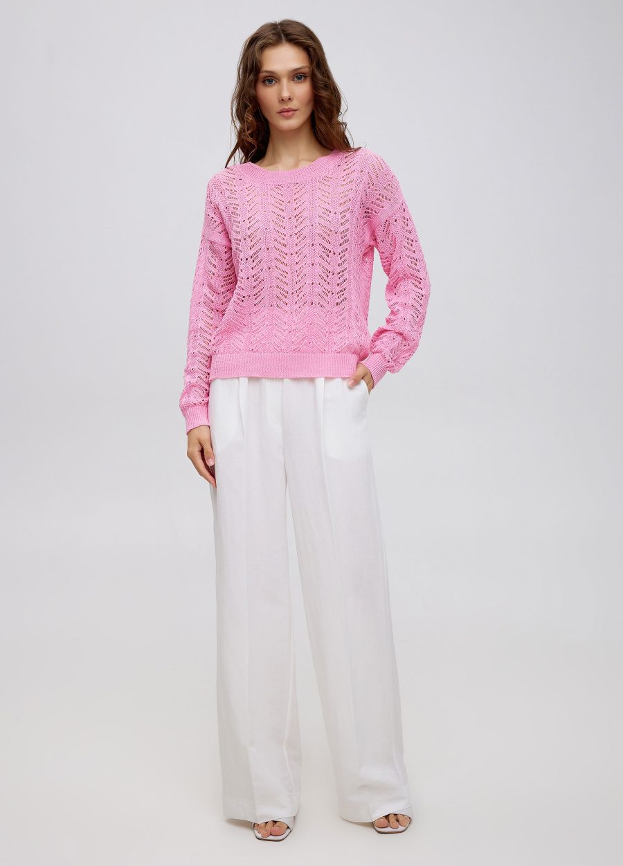 Summer pink openwork jumper made of linen and cotton 5040-Collections_Ready to Wear_5