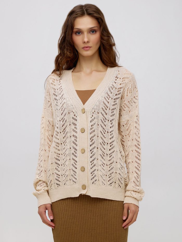 NATURE openwork cardigan made of linen and cotton, summer with buttons 5059