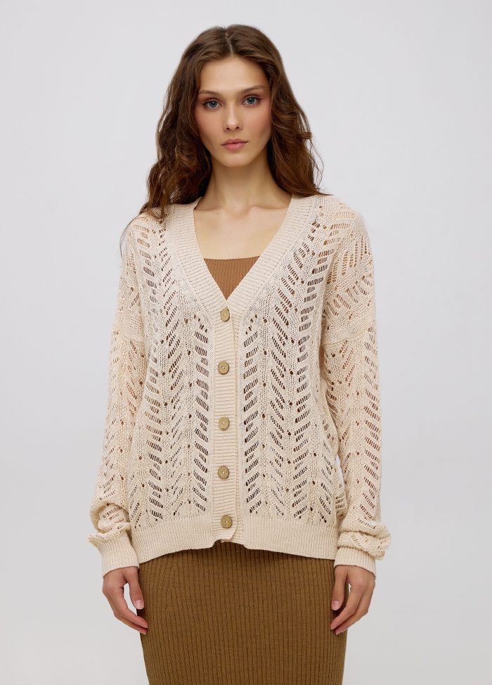 NATURE openwork cardigan made of linen and cotton, summer with buttons 5059
