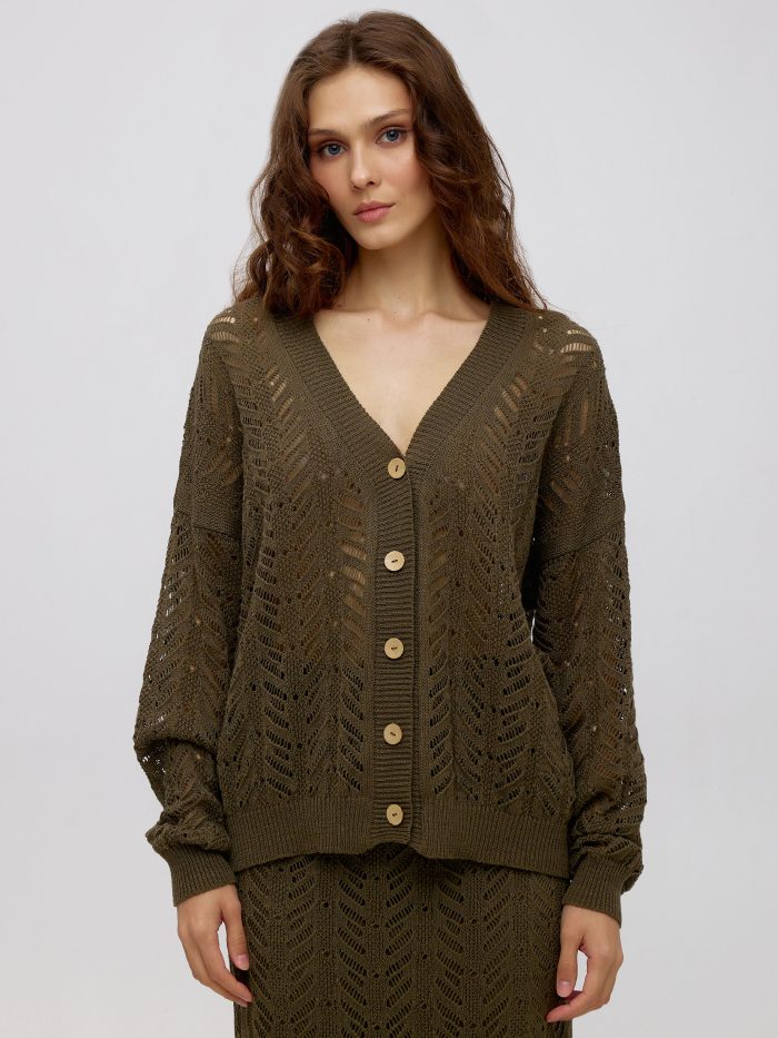 HAKI openwork cardigan made of linen and cotton, summer button-down 5059