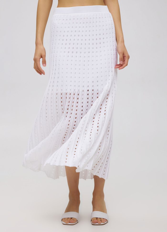 White summer skirt made of 100% cotton with perforation 4070-2