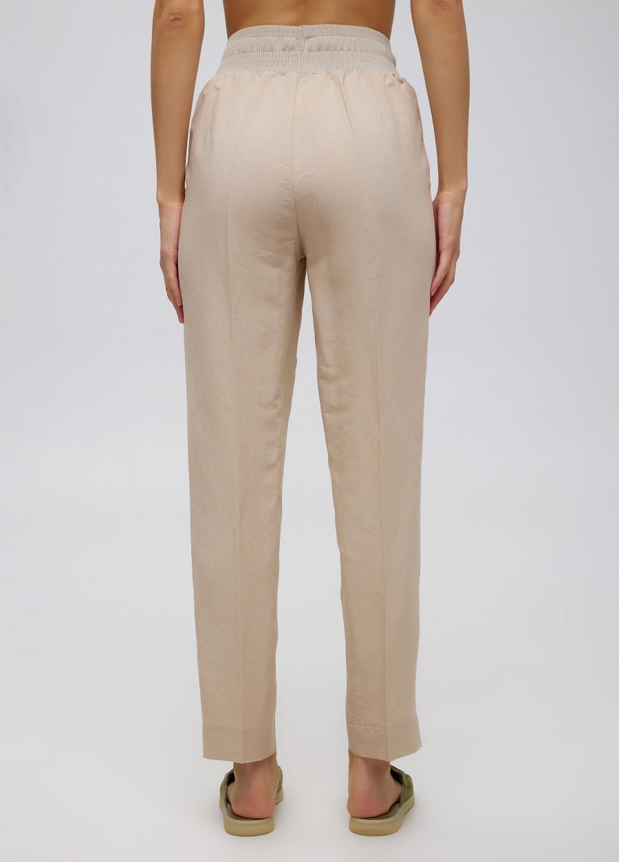Beige summer trousers made of viscose and linen with an elastic band 5014-Collections_Ready to Wear_4