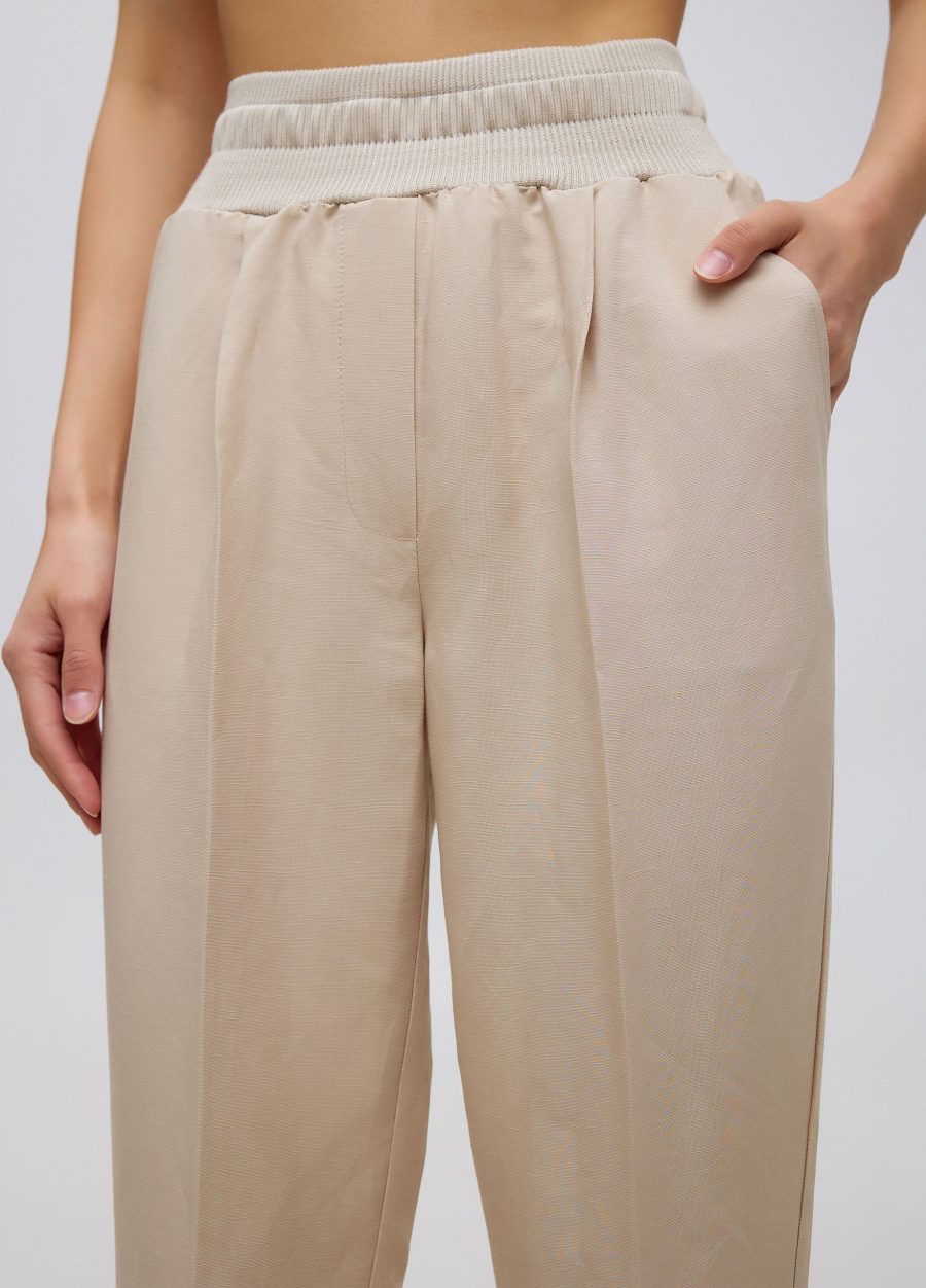Beige summer trousers made of viscose and linen with an elastic band 5014-Collections_Ready to Wear_2