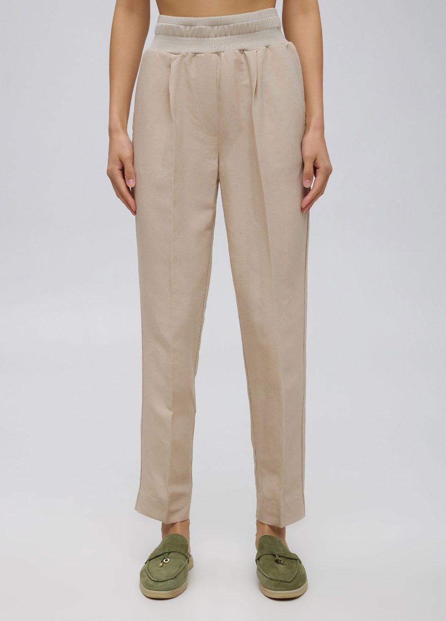 Beige summer trousers made of viscose and linen with an elastic band 5014-Collections_Ready to Wear_1