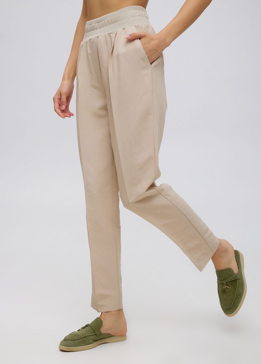 Beige summer trousers made of viscose and linen with an elastic band 5014-Collections_Ready to Wear_3