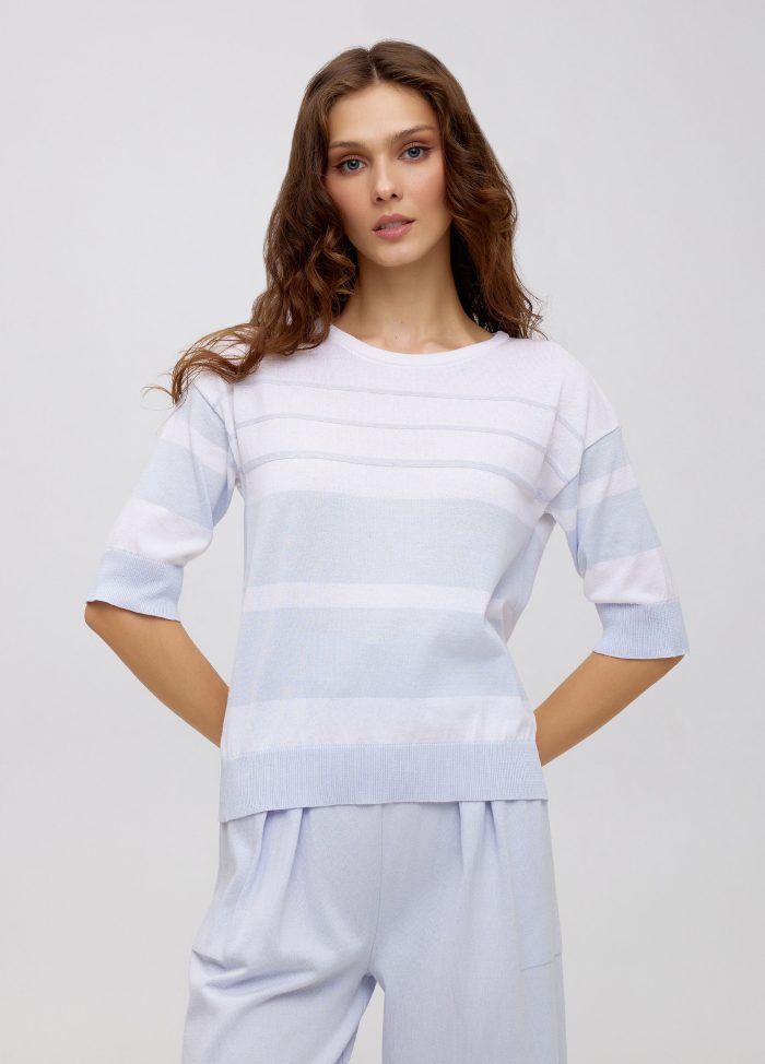 Jumper made of 100% cotton with white and blue stripes 5016
