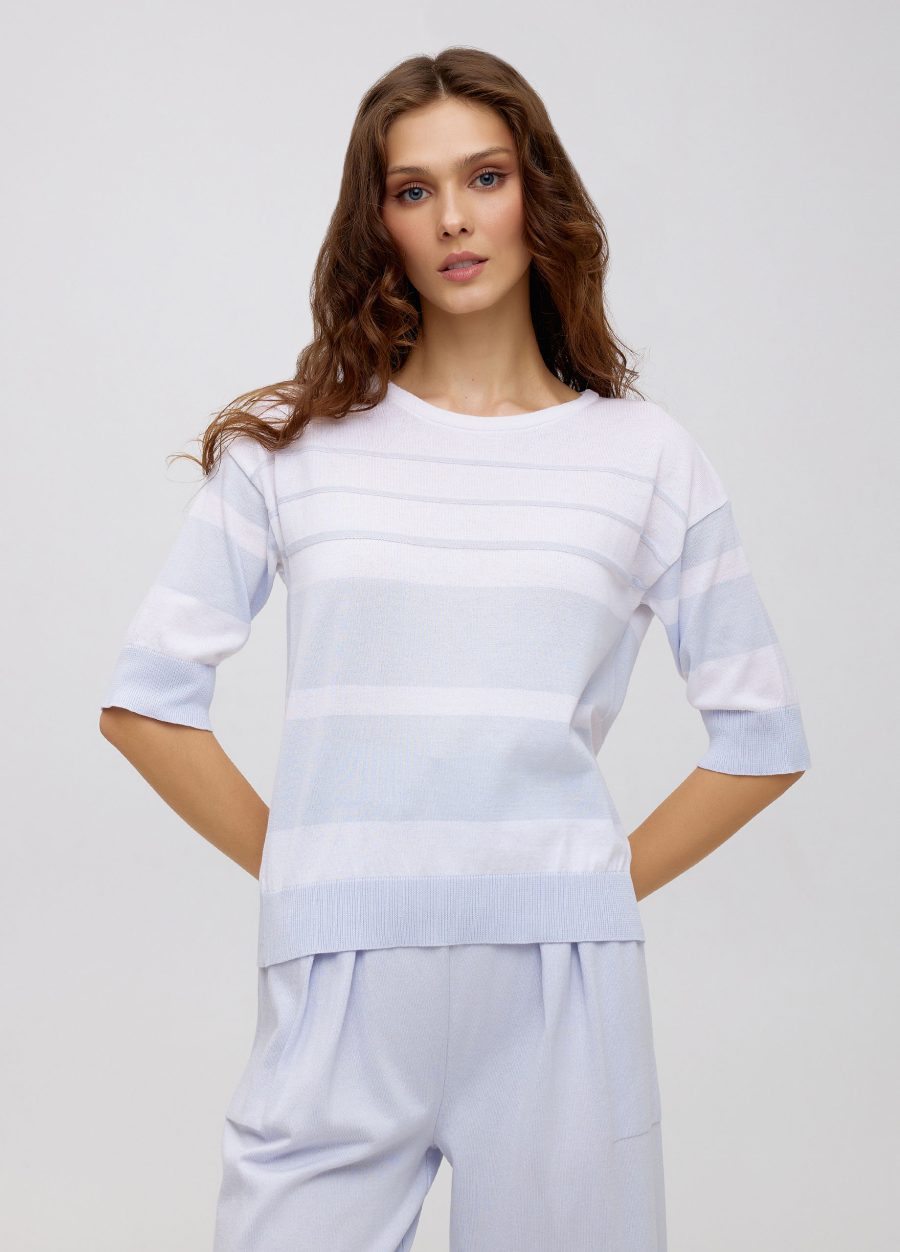 Jumper made of 100% cotton with white and blue stripes 5016-Collections_Ready to Wear_1